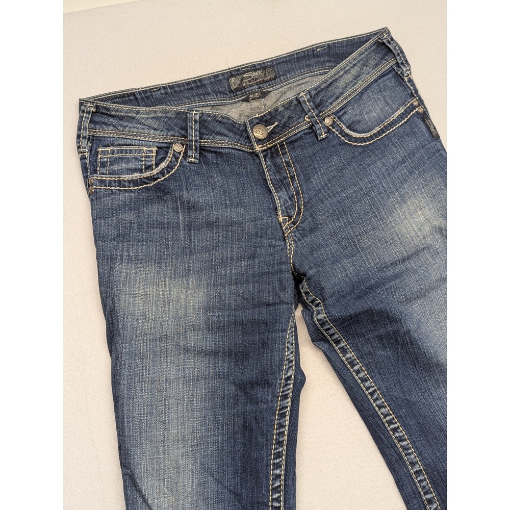 Silver Jeans Co Suki Mid Rise Bootcut Dark Wash Curvy Fit Denim Blue Jeans